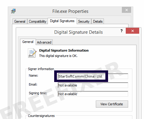 Screenshot of the StarSoftComm(China) Ltd. certificate